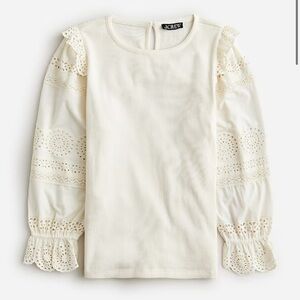 J. Crew Women’s Cream Ruffle-Trim Preppy Eyelet Top in Vintage Rim Size XL